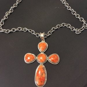Orange turquoise sterling silver necklace